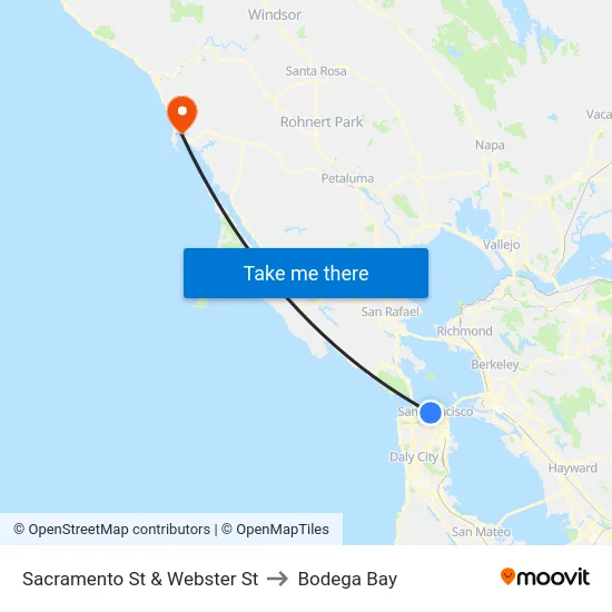 Sacramento St & Webster St to Bodega Bay map