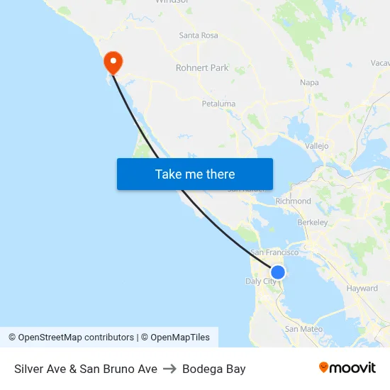 Silver Ave & San Bruno Ave to Bodega Bay map