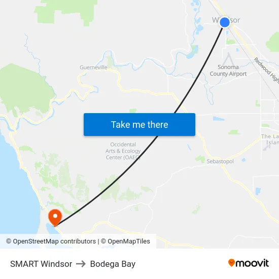 SMART Windsor to Bodega Bay map