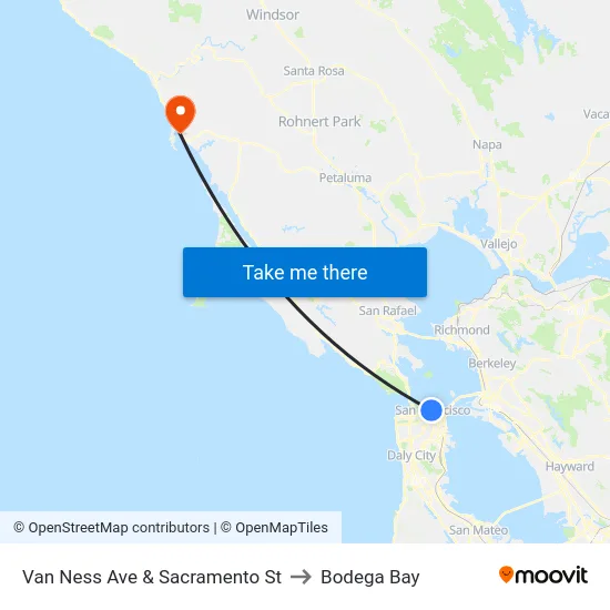 Van Ness Ave & Sacramento St to Bodega Bay map