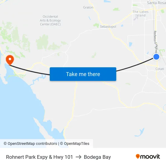 Rohnert Park Expy & Hwy 101 to Bodega Bay map