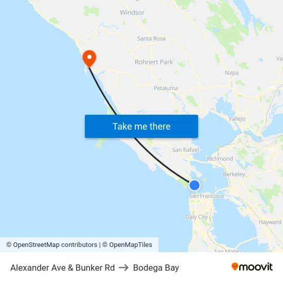 Alexander Ave & Bunker Rd to Bodega Bay map