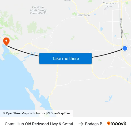 Cotati Hub-Old Redwood Hwy & Cotati Ave to Bodega Bay map