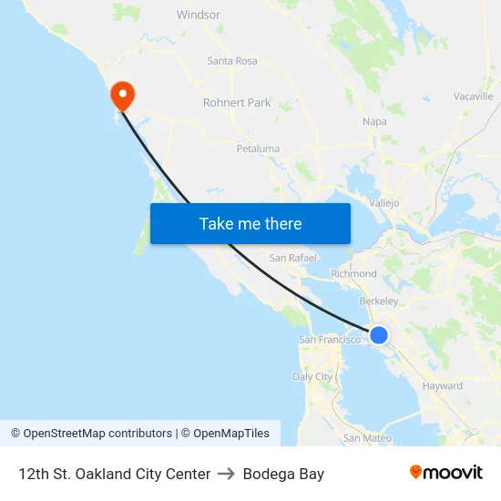12th St. Oakland City Center to Bodega Bay map
