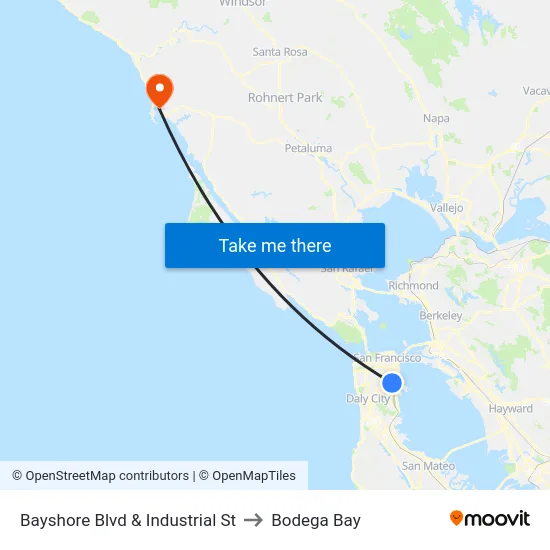 Bayshore Blvd & Industrial St to Bodega Bay map
