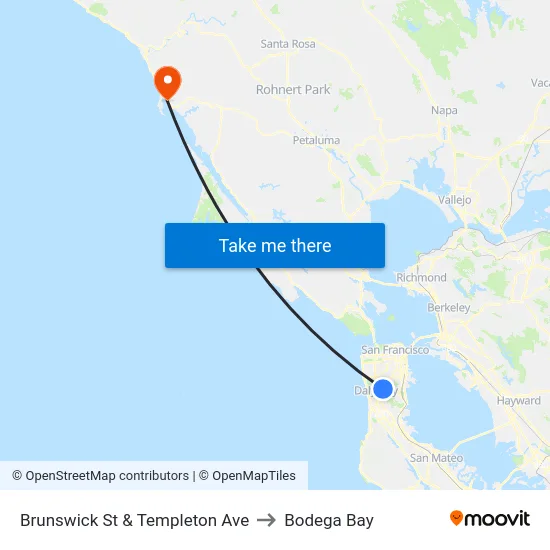 Brunswick St & Templeton Ave to Bodega Bay map