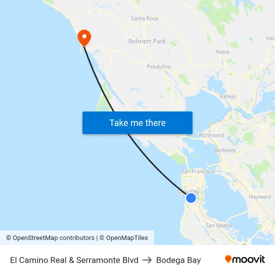 El Camino Real & Serramonte Blvd to Bodega Bay map