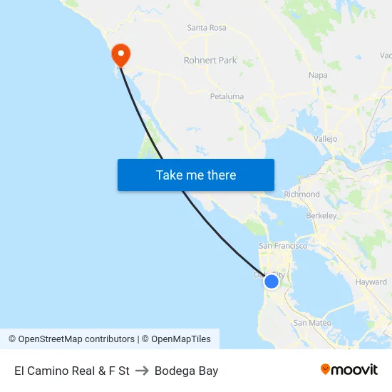 El Camino Real & F St to Bodega Bay map