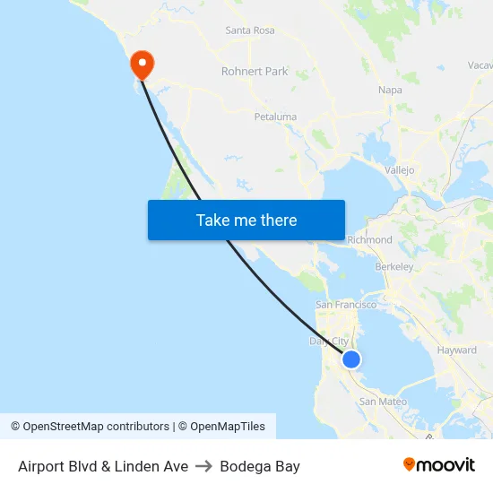 Airport Blvd & Linden Ave to Bodega Bay map