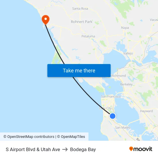 S Airport Blvd & Utah Ave to Bodega Bay map