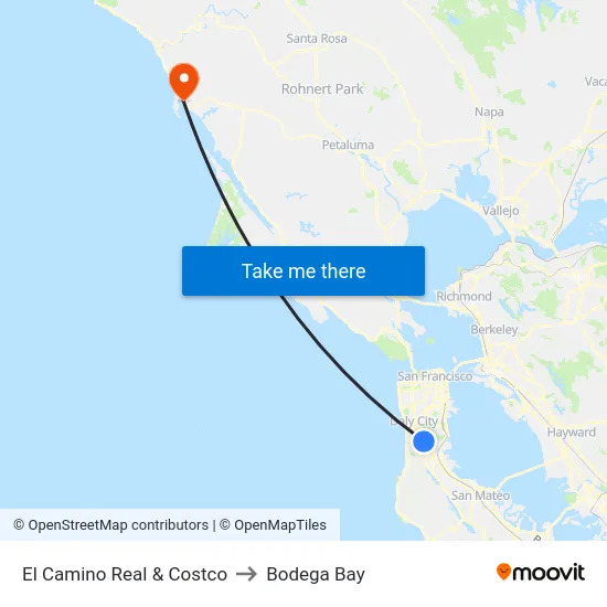 El Camino Real & Costco to Bodega Bay map