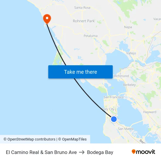 El Camino Real & San Bruno Ave to Bodega Bay map
