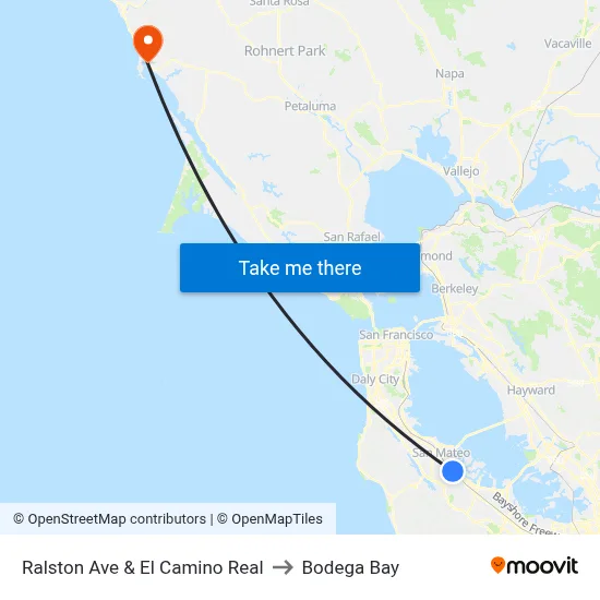 Ralston Ave & El Camino Real to Bodega Bay map