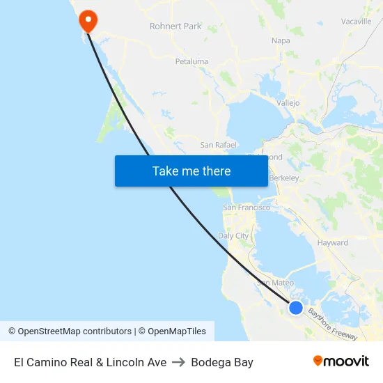 El Camino Real & Lincoln Ave to Bodega Bay map