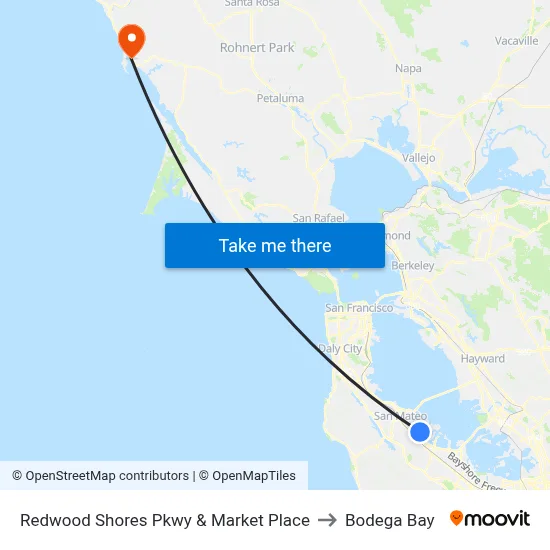 Redwood Shores Pkwy & Market Place to Bodega Bay map