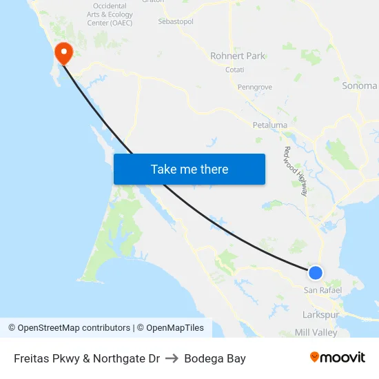 Freitas Pkwy & Northgate Dr to Bodega Bay map