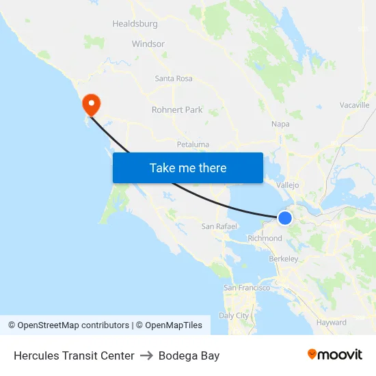 Hercules Transit Center to Bodega Bay map