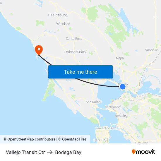 Vallejo Transit Ctr to Bodega Bay map