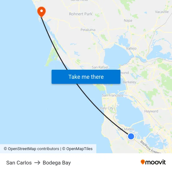 San Carlos to Bodega Bay map