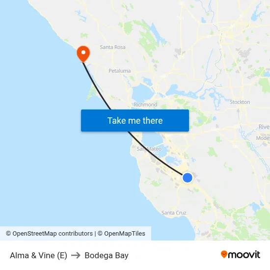 Alma & Vine (E) to Bodega Bay map