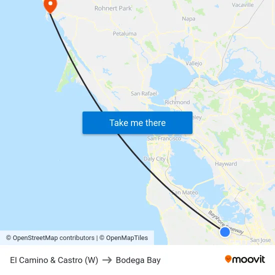 El Camino & Castro (W) to Bodega Bay map