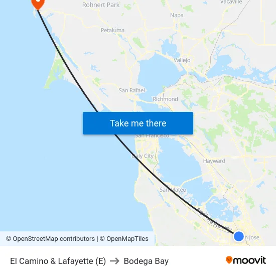 El Camino & Lafayette (E) to Bodega Bay map