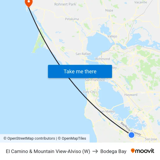 El Camino & Mountain View-Alviso (W) to Bodega Bay map