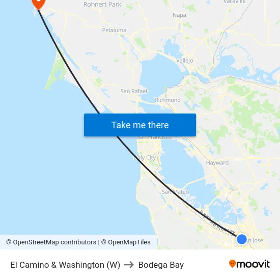 El Camino & Washington (W) to Bodega Bay map