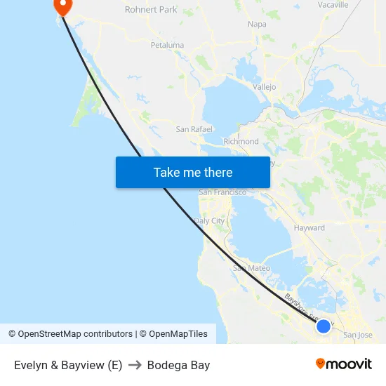Evelyn & Bayview (E) to Bodega Bay map