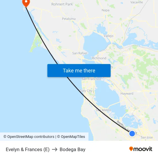 Evelyn & Frances (E) to Bodega Bay map