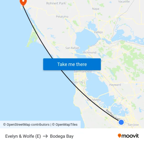 Evelyn & Wolfe (E) to Bodega Bay map