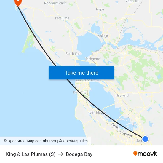 King & Las Plumas (S) to Bodega Bay map