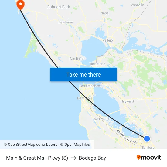 Main & Great Mall Pkwy (S) to Bodega Bay map