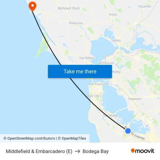 Middlefield & Embarcadero (E) to Bodega Bay map