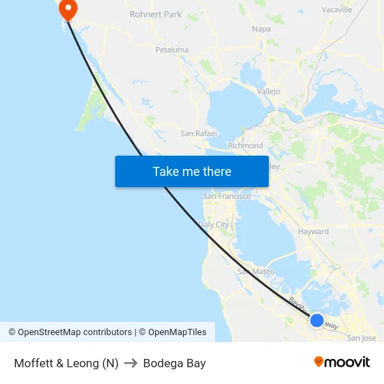 Moffett & Leong (N) to Bodega Bay map