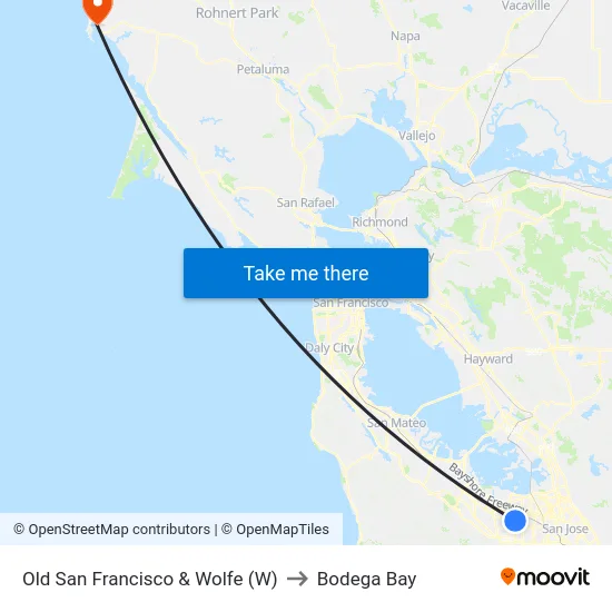 Old San Francisco & Wolfe (W) to Bodega Bay map