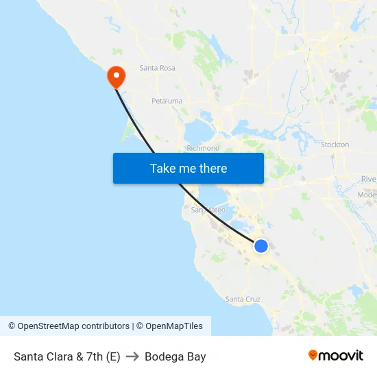 Santa Clara & 7th (E) to Bodega Bay map