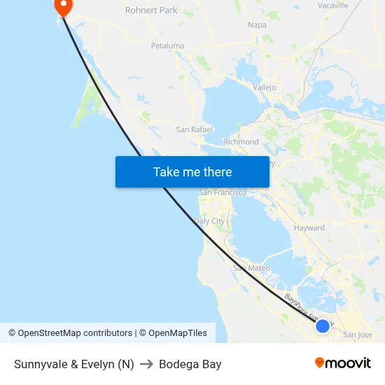 Sunnyvale & Evelyn (N) to Bodega Bay map