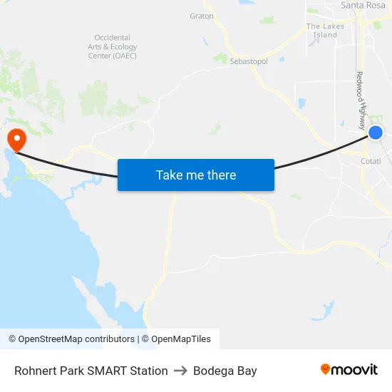 Rohnert Park SMART Station to Bodega Bay map