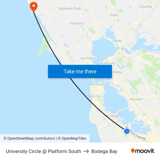 University Circle @ Platform South to Bodega Bay map