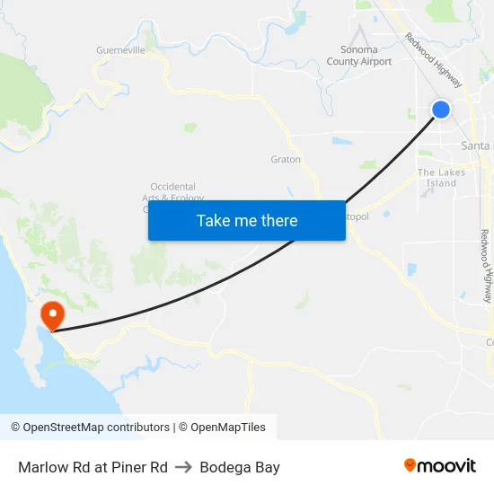 Marlow Rd at Piner Rd to Bodega Bay map