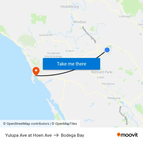 Yulupa Ave at Hoen Ave to Bodega Bay map