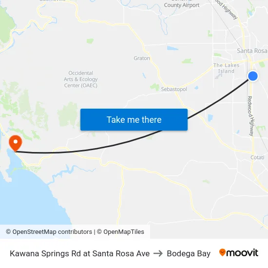Kawana Springs Rd at Santa Rosa Ave to Bodega Bay map