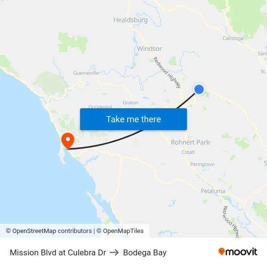 Mission Blvd at Culebra Dr to Bodega Bay map