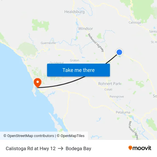 Calistoga Rd at Hwy 12 to Bodega Bay map
