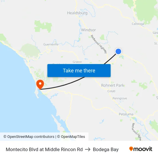 Montecito Blvd at Middle Rincon Rd to Bodega Bay map