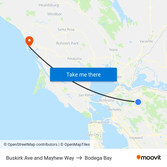 Buskirk Ave and Mayhew Way to Bodega Bay map