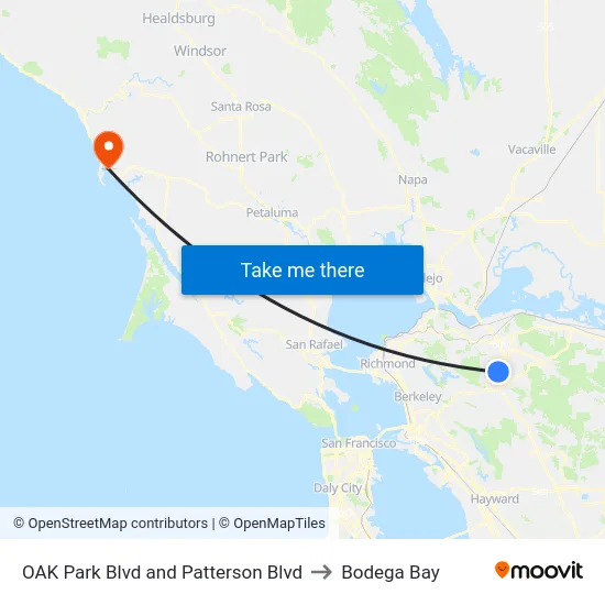 OAK Park Blvd and Patterson Blvd to Bodega Bay map