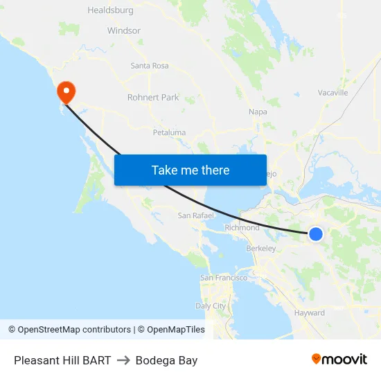 Pleasant Hill BART to Bodega Bay map