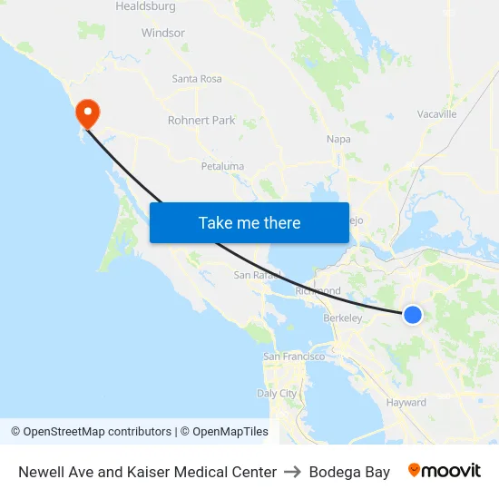 Newell Ave and Kaiser Medical Center to Bodega Bay map